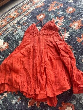 Free People Orange Smocked Bust Mini Dress